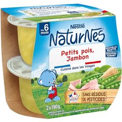 Nestlé Bébé Naturnes Petits Pots Petits Pois Jambon - Dès 6 mois - 2x190g