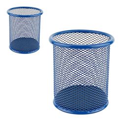 LEVIATAN - Pack of 2 - Metal Pen Holders | Round Wire Metal | Mesh Multifunctional Cup for Ballpoint Pen Diameter 91 mm Navy Blue
