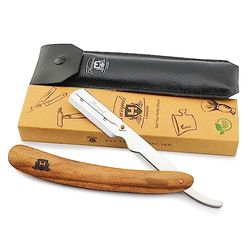 Haryali London Cut Throat Razor Professional Cut Throat Razor Kit with Blades Wooden Shaving Razor Cut Throat Leather Pouch as a Protective Case Sustainable Throat Cut Razor, Pack of 1