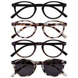 OPULIZE Zen 4 Pack Reading Glasses With Reading Sunglasses Black Light Dark Brown Small Mens Womens RRRS24-11T21T +3.50