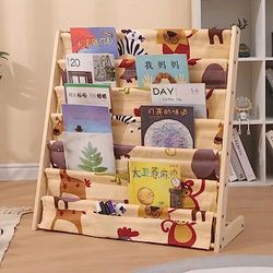 BAKAJI Bibliothèque Montessorienne pour Enfants en Bois Naturel et Toile, Porte-revues à 6 étagères, Peu encombrant, étagère présentoir de Chambre, Dimensions 60 x 30 x 80 cm