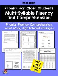 Decodable Multi-syllable Phonics Fluency and Comprehension - V/CV, VC/V, VC/CV, VCe For Older Students