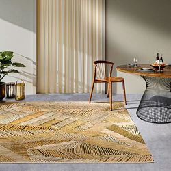 Villeroy & Boch Eugene Tapis d'intérieur et d'extérieur Moderne tissé à Plat Design Feuilles de Palmier, Certifié Öko-Tex Résistant aux intempéries et aux UV pour Balcon, terrasse, Jardin, Doré/Noir,