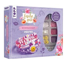 TOPP Lovely You Ensemble de bijoux Besties. Instructions et matériaux pour 5 bracelets. Plus de 400 perles : instructions, test d'amitié, plus de 400 perles colorées, perles en forme de cœur, smiley