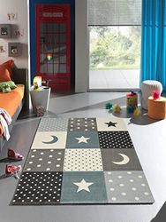 Mia's Teppiche Marie - Tappeto per bambini, Tappeto per la camera dei bambini, Bambino e bambina, Pastello, Moderno, A scacchi, Puntini, Luna, Stelle, Colore:Blu, Dimensione:120x170 cm
