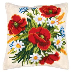 VERVACO Ponto cruz almofada decorativa flores artesanato adultos decoração bordar kit iniciantes completo DIY bordado criativo presente Cross Stitch Embroidery ca, tecido, design 1, 40 x 40 cm