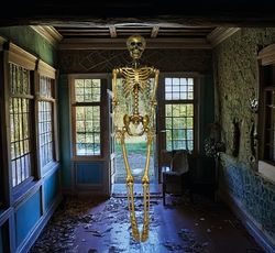 FIESTAS GUIRCA | Gold Skeleton (90 cm) - Halloween Decoration for Parties and Celebrations - Ideal for Spooky Environments and Skull and Skeleton Themes - Gold