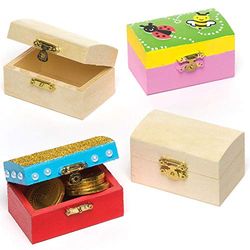Baker Ross Baú do tesouro em miniatura de madeira para desenhar pintar e decorar. Artesanato criativo perfeito para crianças para festas infantis (embalagem de 4)