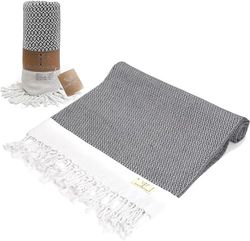 Smyrna Serviette de Plage Turque Originale | 100% Coton véritable, prélavée, 94 x 180 cm | Serviette de Bain Turque et pestemal pour Spa, Plage, Piscine, Salle de Sport et Salle de Bain (Noir)