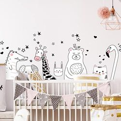 Muurstickers Kinderen - Decoratie Babykamer - Muurstickers Kinderen - Muurstickers Scandinavisch - Muursticker Dieren Nachtzicht - H120 x L180 cm