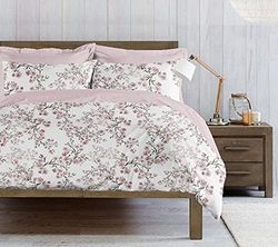 Homemania 13545 Set met enveloppen, Aster-Natura, single met dekbedovertrek, kussensloop voor het bed, wit, groen van katoen, 150 x 200 cm