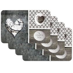 Venilia Protetores de mesa Love in Wood, Toalha de mesa individual, toalha de mesa individual para sala de jantar, adequada para alimentos, castanho/cinzento, 4 cortes, 45 x 30 cm, 59082