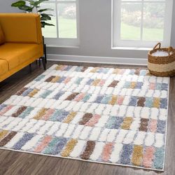 carpet city Tappeto a pelo lungo, 120 x 170 cm, moderno motivo geo, multicolore, alto, effetto 3D, morbido e morbido, per soggiorno, camera da letto