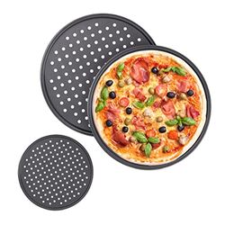 Relaxdays Teglie per Pizza, Set da 3, Rotonda, Forata, Antiaderente, per Focaccia, Padella Acciaio, ∅ 32 cm, Antracite
