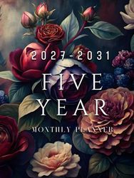 Five year monthly planner 2027 -2031: Floral 5 Year Calendar Schedule Agenda and Organizer January 2027 to December 2031 with holidays and moon phases