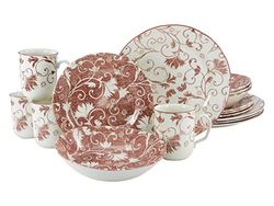 Creatable, 22257, serie Damask rood, servies, combiservies 16-delig, aardewerk