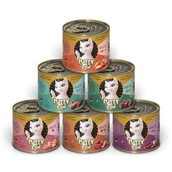 KITTY Cat Paté Mix 2, 6 x 200 g, Comida húmeda para Gatos en Paquete de degustación, Comida para Gatos sin Cereales con taurina, Aceite de salmón y mejillón de Labios Verdes, pienso Completo con Alto