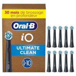 Oral-B Lot De 10 Brossettes De Rechange Ultimate Clean, AUTHENTIQUES, Noires, Brossage En Profondeur, Elimination De La Plaque Dentaire, Brossette Ronde Pour Brosses Electriques Oral B iO, Carton