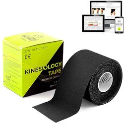 KALAHARI 1 x Bande de Kinésiologie Professionnelle Plus E-Book d’Applications en Français - Syntethic Kinesio Tape pour Plus d’Adhérence et d’Imperméabilité à l’Eau et à la Sueur - (5cm x 5m) NOIR