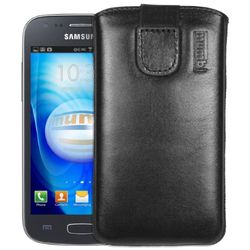 mumbi äkta läderfodral kompatibel med Samsung Galaxy Ace 3 skal läder väska Case Wallet, svart