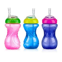 Nuby Vaso antiderrames para niña de 3 piezas con pajita flexible, 10 onzas, Chica