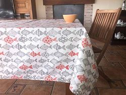 Cassa Luyton Nappe en Toile imprimée Poissons 140 x 350 cm Rouge