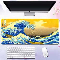 Morain Gaming Mouse Mat Art Print Painting Hokusai The Great Wave Big Rectangle Non-Slip Rubber Mousepad Mouse Pad, 600 * 300 * 3mm, Style 17