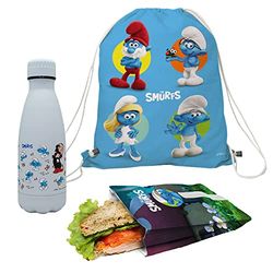 NERTHUS FIH 1081 Set Ryggsäck + påse Sandwich+Dubbelflaska Vägg Rostfritt stål 350 ml Smurfar