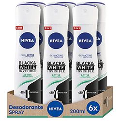 NIVEA NIVEA deodorante Spray invisibile for Black & White Active – 200 ML – 6 pezzi