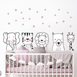 Muurstickers Kinderdecoratie Babykamer Muurstickers Kinderen Muurstickers Scandinavische dieren, Wolfstropische dieren H60 x L 90 cm
