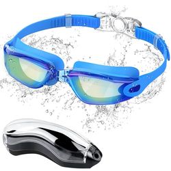 Ambienden Occhialini da Nuoto, Anti-Appannamento con Visione Chiara, Protezione UV, Regolazione Rapida, Ruarnizione in Silicone, Occhialini da Nuoto Unisex per Adulti, Placcatura blu colorato
