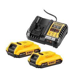 DeWalt DCB1104D2-QW KIT 2 Batterie XR 18 V 2 Ah e 1 Caricatore Rapidocon Indicatore dello Stato di Carica, Adatto a Tutte le Macchine a Batteria XR