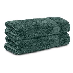 Komfortec Lot de 2 Serviettes pour Le Mains 100% Coton 470 g/m², éponge Douce, Grande Taille, Vert Foncé