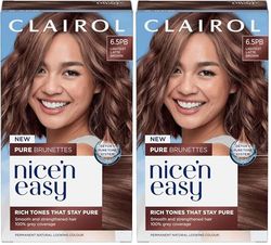 Clairol Nice n’ Easy Pure Brunettes Hair Colour | Pure and Rich Brown Tones | Smooth, Natural Hair Colour | With Pre-Colour Serum | 100% Grey Coverage | 6.5PB Lightest Latte Brown| Permanent Hair Dye