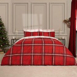 OHS Set copripiumino natalizio per letto singolo, a quadri rossi e bianchi, biancheria da letto invernale per letto singolo, ultra morbido e confortevole, con federa, facile da pulire