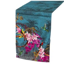 Alexandra House Living Chemin de Table Bleu Textile 33 x 180 cm Coton Floral