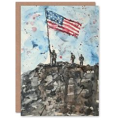 Artery8 Greeting Card World War II Iwo Jima American Flag Watercolour For Him Man Birthday Card