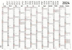 Year Planner XL 2024 - Poster Calendar 98.6 x 73.5 cm - Holiday Overview - Work Day Counting - Alpha Edition