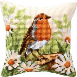 Vervaco Ponto de cruz kit almofada decorativa PETIRVermelho artesanato adultos decoração bordar kit iniciantes completo DIY bordado criativo presente ca. 40 x 40 cm Cross Stitch