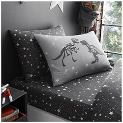 GC GAVENO CAVAILIA Easy Care - Juego de Funda de edredón para niños pequeños, sábana Bajera o Cortinas de Dinosaurio para Dormitorio, Individual, Color Gris