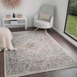 Livabliss Casablanca Tapis Vintage - Tapis de Salon, Salle à Manger, Chambre, Cuisine - Boheme Chic, Design Traditionnel Oriental Multicolore, Coloré Poil Court 200x274 cm - Taupe, Ivoire