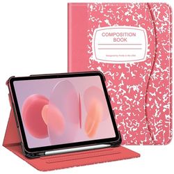 FINTIE Case for iPad 10th Generation 10.9 Inch (2022 Model), Multi-Angle Viewing Protective Stand Cover with Pencil Holder & Pocket, Auto Sleep/Wake, Composition Book Pink