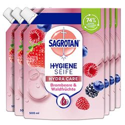 Sagrotan Enchimento de sabão de mãos (com aroma fresco de amoras e frutos da floresta, sabão líquido antibacteriano, na embalagem prática), 6 unidades (6 x 500 ml)