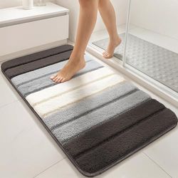 vounot® Tapis de Bain Antidérapant Doux et Absorbant en Microfibre Dégradé Élégant Séchage Rapide Lavable en Machine pour Salle de Bain Douche Baignoire 60x110cm Gris