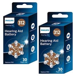 PHILIPS x60 1.4V Batterier för 312 (Hearing Aid Battery) ZA312BX30/00, Premium Zink Air-teknik, Lång batteritid, Öppen-lätt, Typ PR41 (60 enheter) Färg Brun