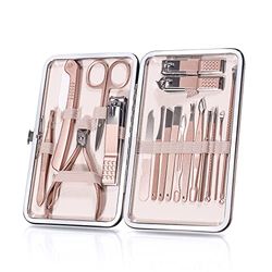 OWill Manicure Set, 18pcs Nail Clippers Pedicure Kit with PU Leather Case Nail Care Kit Professional Tools Gift for Women Wife Girlfriend Parents(Rose Gold)
