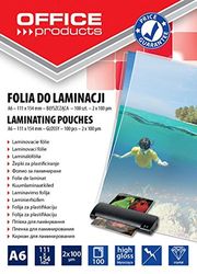 OFFICE PRODUCTS Fogli Plastificatrice A6 / 2 x 100 Micron/Confezione da 100 pezzi/Pouches per plastificazione per documenti/Finitura Lucida/Foglio di Laminazione