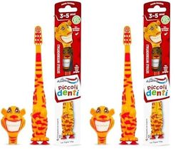 Aquafresh Piccoli Denti, Spazzolino da Denti per Bambini da 3 a 5 anni con copri testina Colorata a forma di Animale, Progettato da esperti con Flex-Zone e Setole Morbide (Confezione da 2)