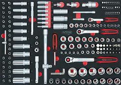 KS Tools 711.0180 SCS 1/4"+3/8"+1/2" Juego de llaves de vaso, 180 pzs, en sistema modular 1/1