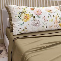 PETTI Artigiani Italiani - Cotton Sheets with Pillowcases in Digital Print, Single Bed Sheet, Single Bed Set, Mud, 100% Made in Italy